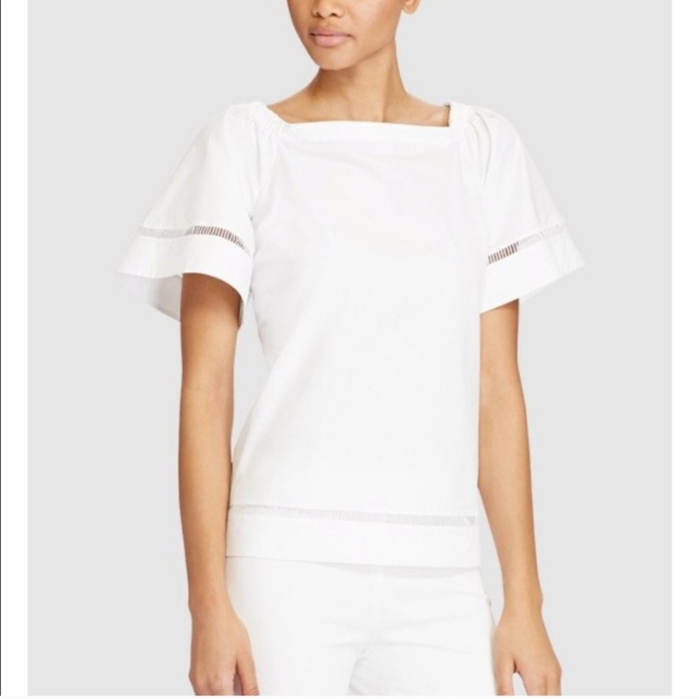 Lauren‎ Ralph Lauren White Cotton On/Off Shoulder Blouse Size Medium